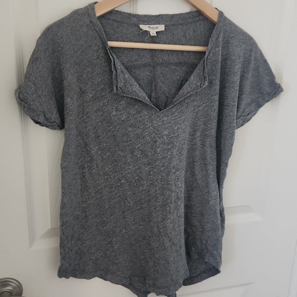 Madewell Henley Gray Women's Shortsleeve V-neck Top XS Comfy Casual - Picture 3 of 5